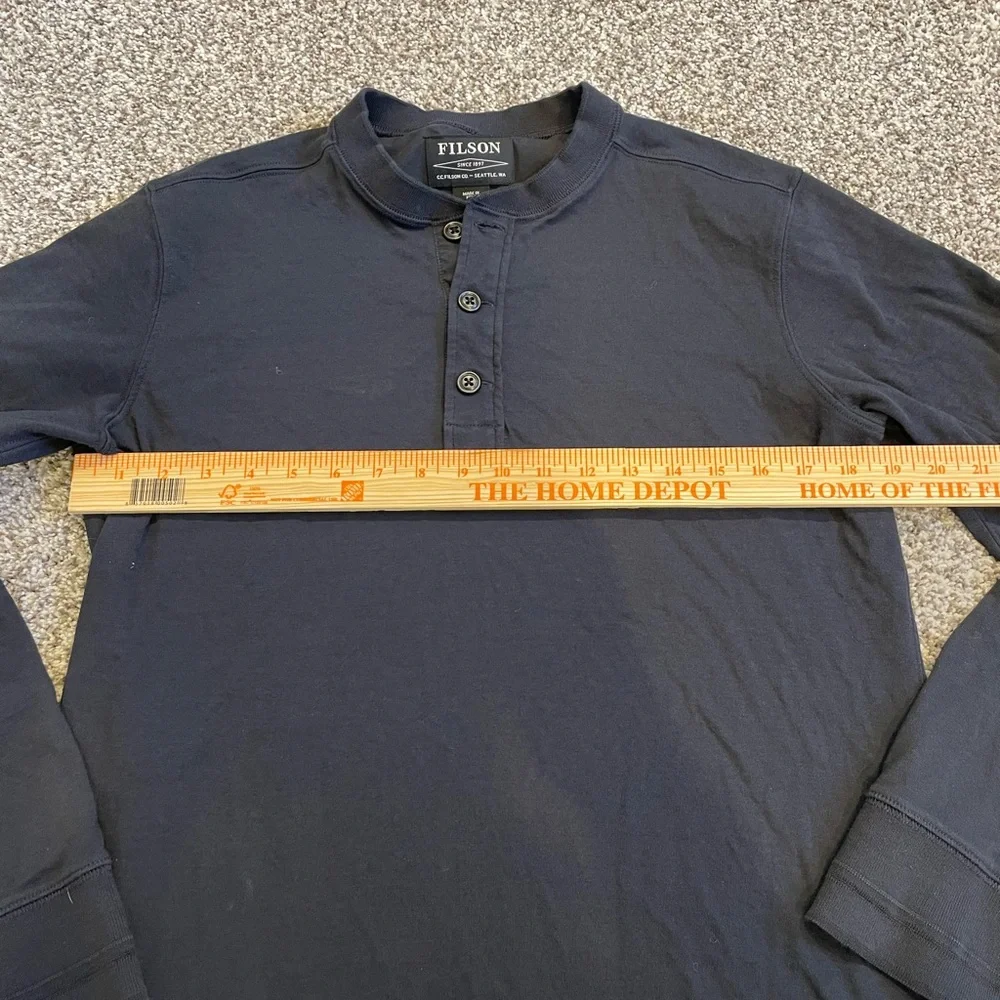 Filson Men's Dark Blue Long Sleeve Henley 100% Cotton Size Medium - Picture 5 of 8